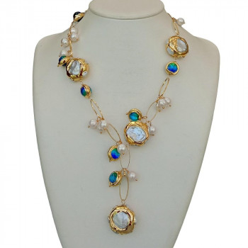Colier perle naturale placate cu aur si sticla Murano